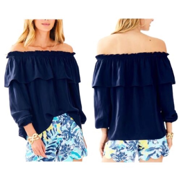 LILLY PULITZER Beautiful Dee Off the Shoulder Blouse- Size L - Picture 2 of 6
